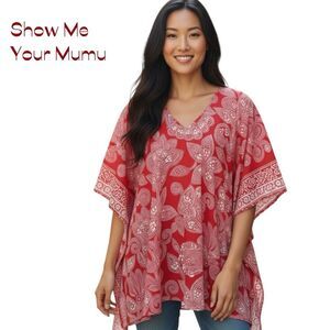 Show Me Your Mumu Red White Kaftan Coastal Grandma Top NWOT Size S